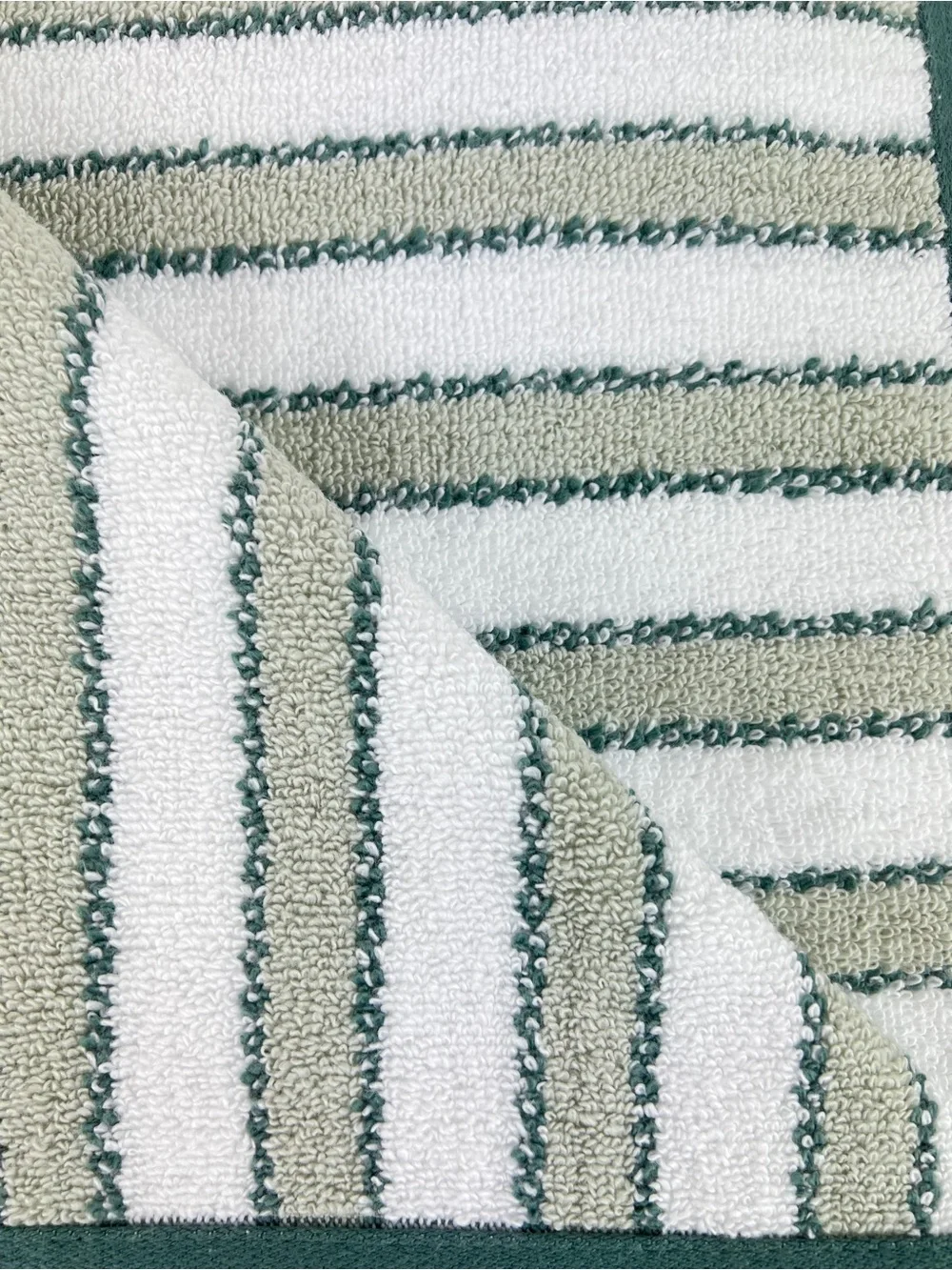 Tommy Bahama Bathroom Towel Set Green and White Ticking Stripe Cotton 2 Pc NEW